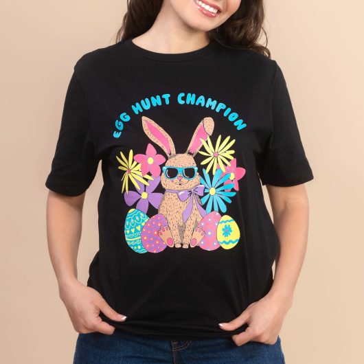 Egg Hunt Champion | Women's Black Short-Sleeve Easter Tee
