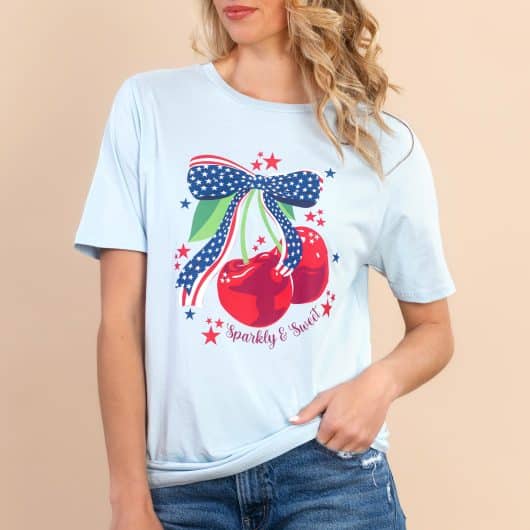 Sparkly & Sweet | Women's Pale Blue 4th of July Tee