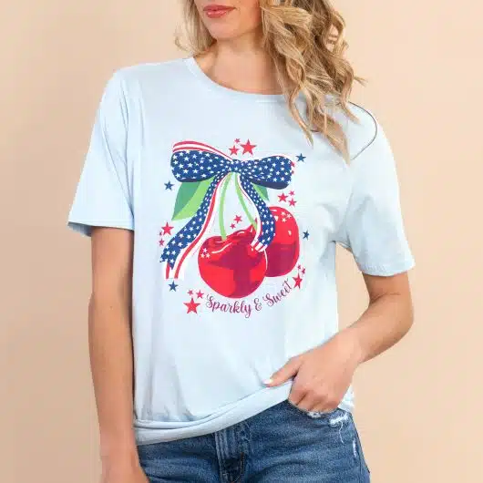 Sparkly & Sweet | Women's Pale Blue 4th of July Tee