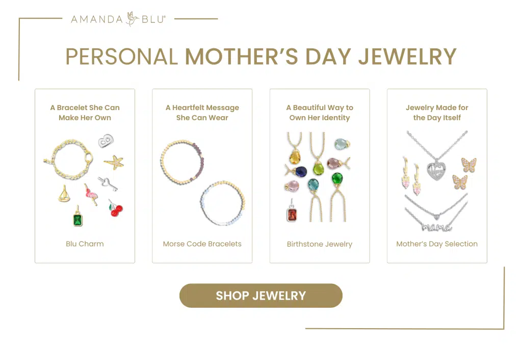 Infographic showing custom mother's day jewelry to purchase for her.